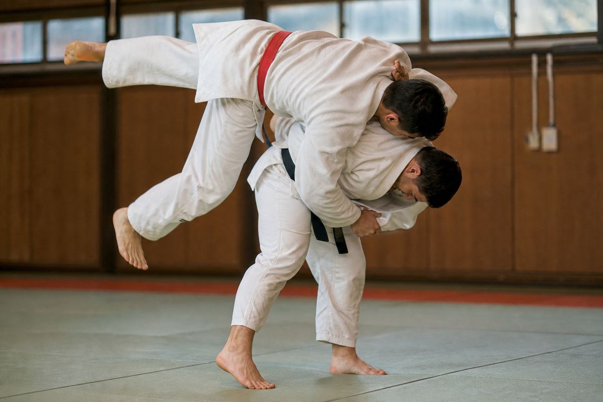 Uki goshi - the floating hip throw demonstrated at the moment of hip contact